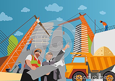 Builders constructor building construction foreman Vector Illustration