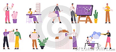 Builders, engineers, architects professional construction workers. Architect people occupation vector illustration set Vector Illustration