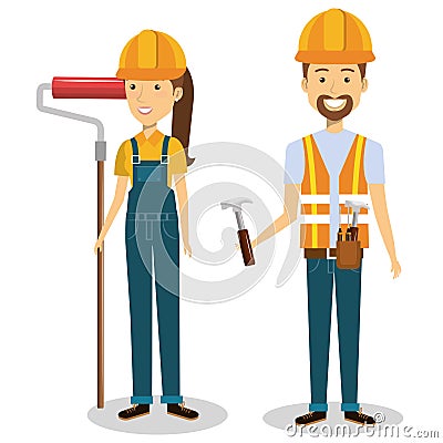 builders group avatars characters Cartoon Illustration