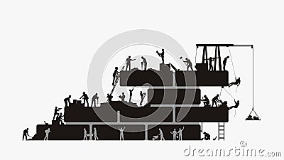 Builders silhouette work at construction on white Vector Illustration