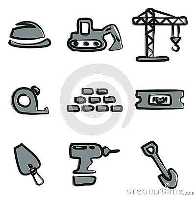Builders Site Icons Freehand 2 Color Vector Illustration