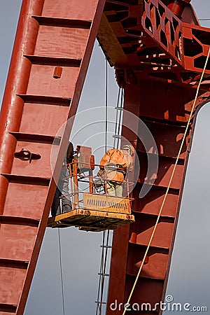 Builders are working at high altitude Stock Photo