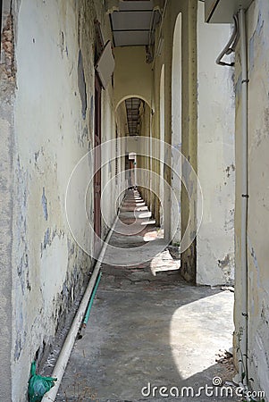 Building alley with arch in the heritage building Stock Photo
