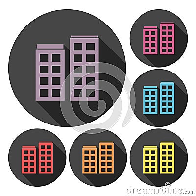 Building App Icons set with Long Shadow Vector Illustration