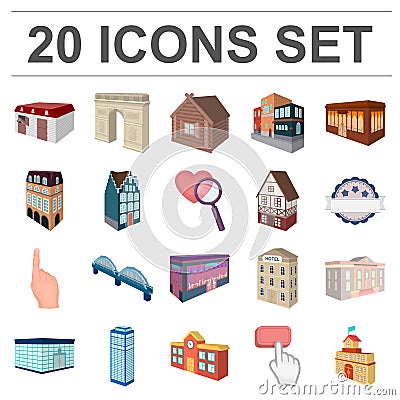 Building and architecture cartoon icons in set collection for design.The building and dwelling vector isometric symbol Vector Illustration