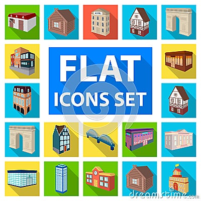 Building and architecture flat icons in set collection for design.The building and dwelling vector isometric symbol Vector Illustration