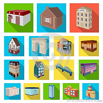 Building and architecture flat icons in set collection for design.The building and dwelling vector isometric symbol Vector Illustration