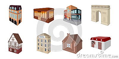 Building and architecture icons in set collection for design.The building and dwelling vector isometric symbol stock web Vector Illustration