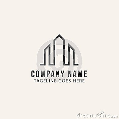 building architecture m line art logo vector design Vector Illustration