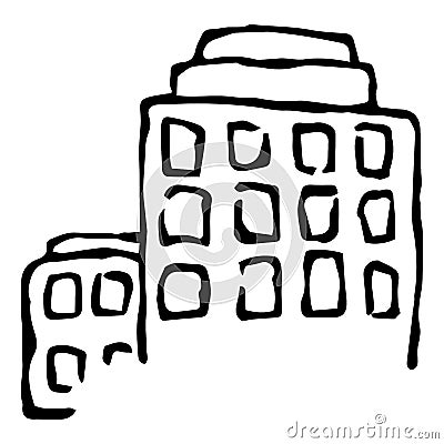 Building. Bank building, business center. House with windows. City building. Apartment house. Vector illustration. Simple hand dra Vector Illustration