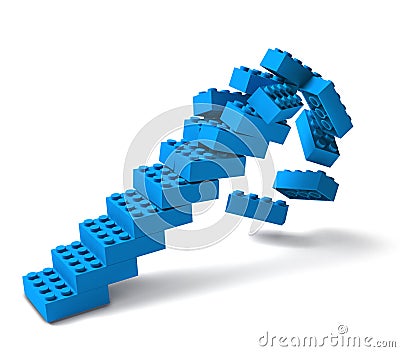 Building block stairs collapsing 3D Stock Photo