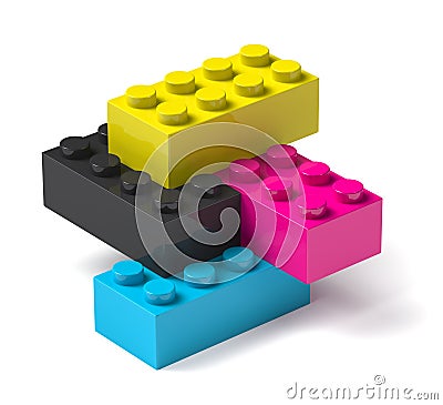 Building blocks of four printing process colors 3D Stock Photo