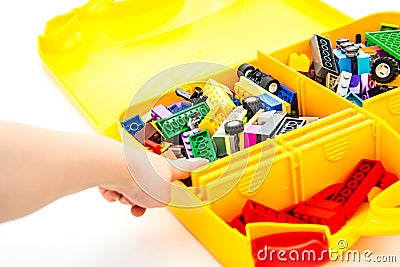 building blocks set starter in a plastic luggage Stock Photo