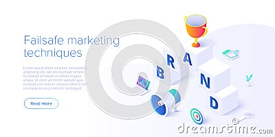 Building brand strategy in isometric vector illustration. Identity marketing and reputation management. Brand persona creation. Vector Illustration