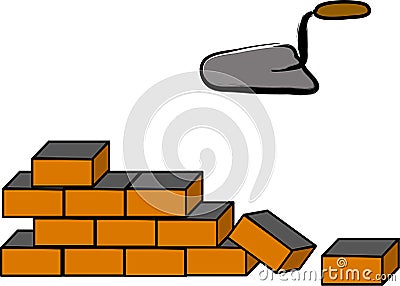 Building a brick wall Cartoon Illustration