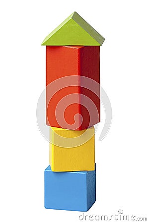 Building Bricks Toy Multicolor High Tower Isolated Stock Photo