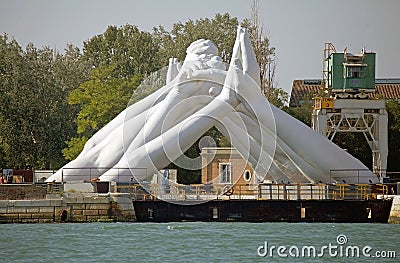 Building Bridges by Lorenzo Quinn at the Arsenale Nord in Venice, Italy Editorial Stock Photo