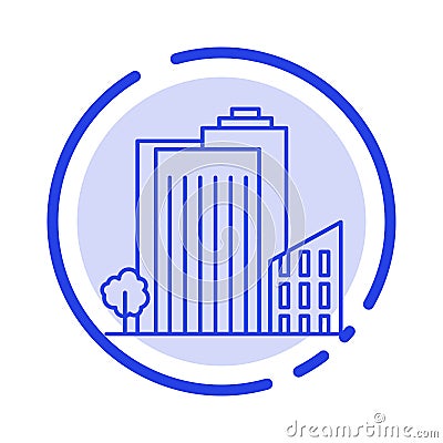 Building, Build, Dormitory, Tower, Real Estate Blue Dotted Line Line Icon Vector Illustration