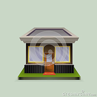 Building cafe open storefronts and bright awning Vector Illustration