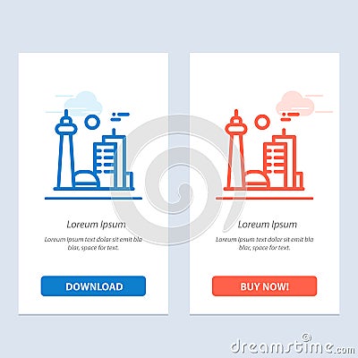 Building, Canada, City, Famous City, Toronto Blue and Red Download and Buy Now web Widget Card Template Vector Illustration