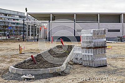 Building a car park near the new building of the store Stock Photo