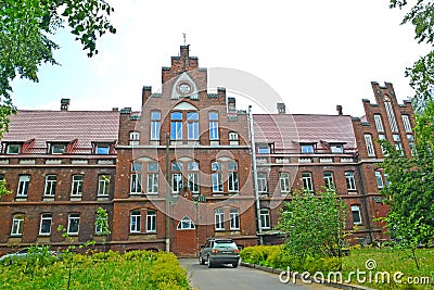 The building of the central city hospital former House of the Poor, 1908. Sovetsk, Kaliningrad region Editorial Stock Photo