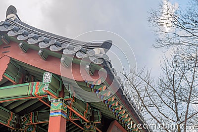 Building with ceramic tiled oriental roof Stock Photo