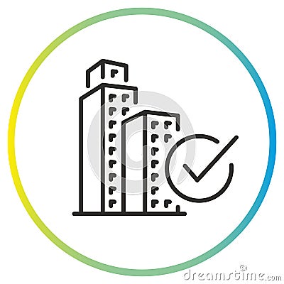 building with check mark icon, development architecture process Vector Illustration