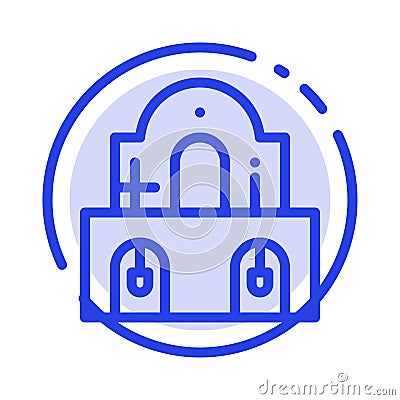 Building, Christmas, Church, Easter Blue Dotted Line Line Icon Vector Illustration