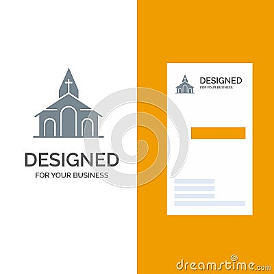 Building, Christmas, Church, Spring Grey Logo Design and Business Card Template Vector Illustration