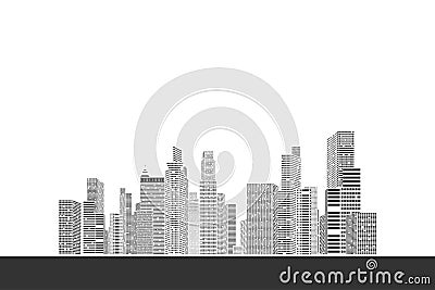 Building and City Illustration, City scene on white background Stock Photo