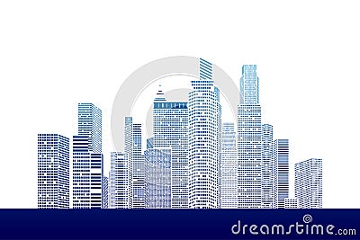 Building and City Illustration, City scene on white background Stock Photo