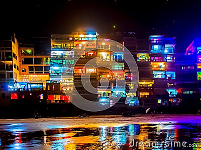 Building colors lights night with a reflection Stock Photo