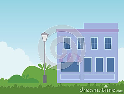 Building commercial market street lamp post design Vector Illustration