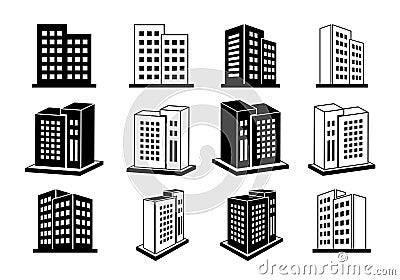 Building and company icon set, Perspective bank and office vector, Line modern construction Vector Illustration