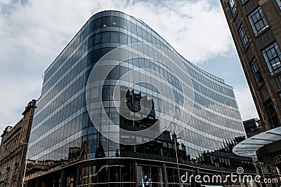 The building Connect110NS built in the center of Glasgow with its futuristic curved glass design hosts offices for Deloitte, Editorial Stock Photo