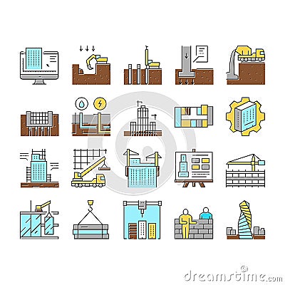 Building Construction Collection Icons Set Vector . Vector Illustration