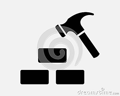 Building Construction Icon Hammer Brick Bricks Build Construct Repair Renovate Remodel Demolish Shape Line Sign Symbol EPS Vector Vector Illustration