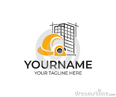 Building construction logo design. Construction helmet and measure tape vector design Vector Illustration