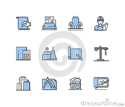 Building and construction - modern line design style icons set Vector Illustration
