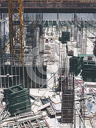 Building Construction site with Scaffold and metal tools Stock Photo