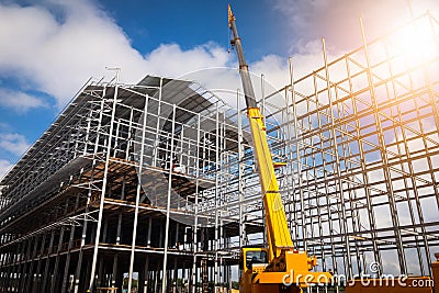 Building construction using mobile cranes Stock Photo