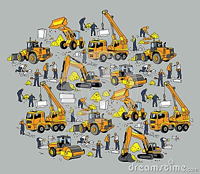 Building construction worker and equipment color objects. Vector Illustration