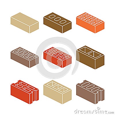 Building and contruction materials icons - colorful bricks on white background Vector Illustration