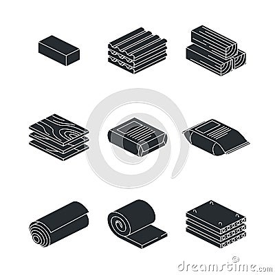 Building and contruction materials icons set on white background Vector Illustration