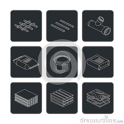 Building and contruction materials icons set Vector Illustration