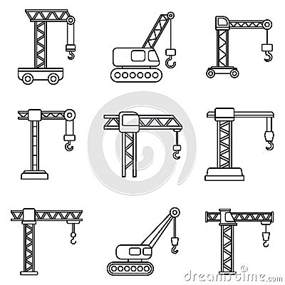 Building crane icons set, outline style Vector Illustration