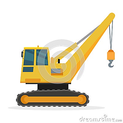 Building Crane on White. Caterpillar. Vector Vector Illustration