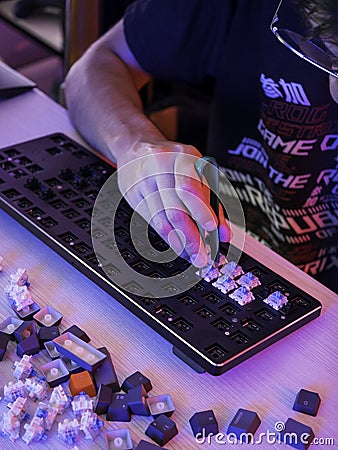 Building Keyboard with Blue Switches Stock Photo