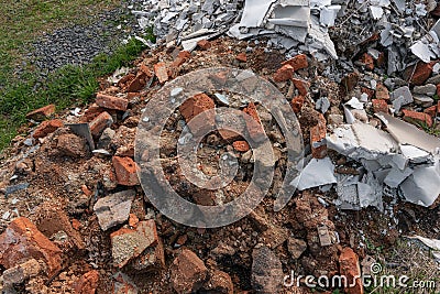 Building demolition demolished ruin stone and bricks rubble debris pieces Stock Photo